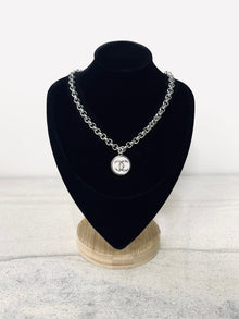  Winifred Design Silver Rolo 18" Necklace with White/Silver CC Button Charm Chanel