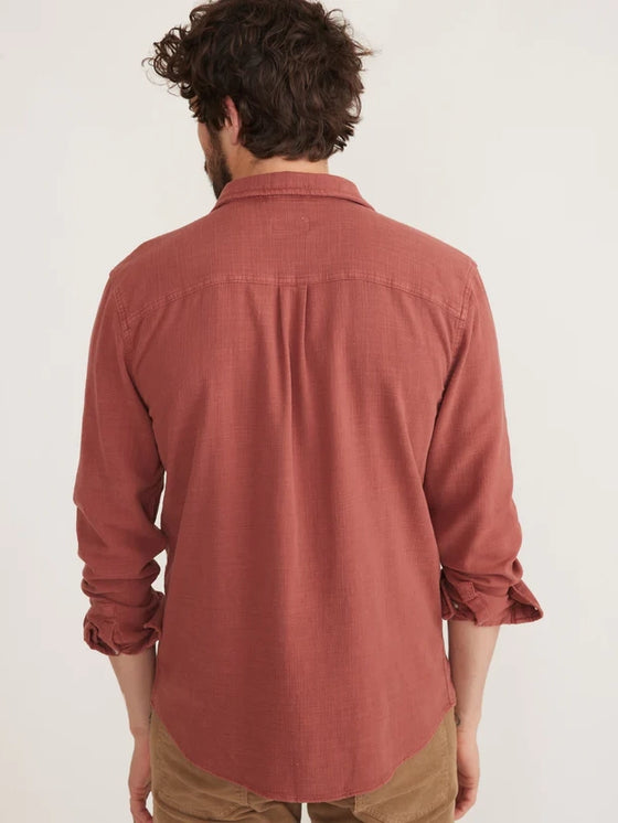 Marine Layer Long Sleeve Classic Stretch Selvage Shirt in Henna