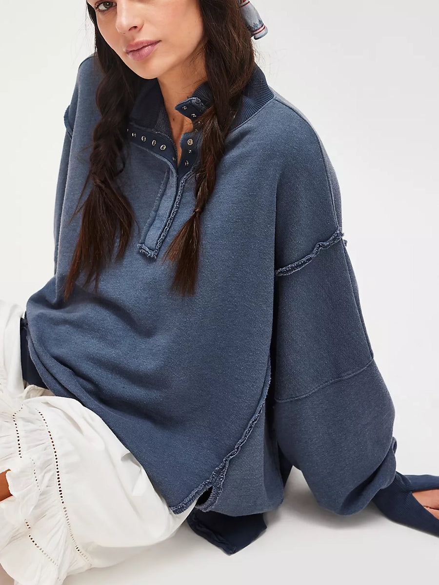フリーピープル Free People Camden Henley レディース Sweaters Navy Free People Camden Oversized Henley - Women's Sweatshirts in