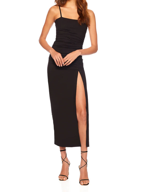 Susana Monaco Thin Strap Ruched Slit Dress in Black