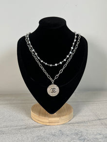  Chanel Double Strand 18" Silver/Grey Pearl Chain