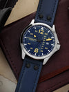 Stuhrling Aeronaut Japanese Quartz 43mm Aviator - Blue Dial and Strap