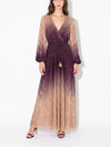 Beulah Style Gradient Pleated Beaded Wrap Maxi Dress in Purple