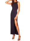 Susana Monaco Lowback Tank Slit Dress with Attached Bodysuit Lining in Midnight