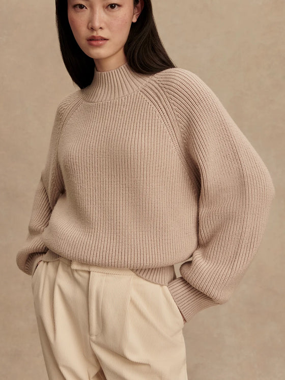 Varley Martina High Neck Rib Knit in cement
