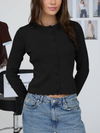 Scalloped Button Detail Long Sleeve Knit Cardigan