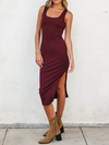 Keep It Simple Square Neck Bodycon Midi Dress in Rust