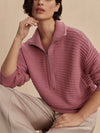 Varley Tara Pointelle Half Zip in Foxglove pink