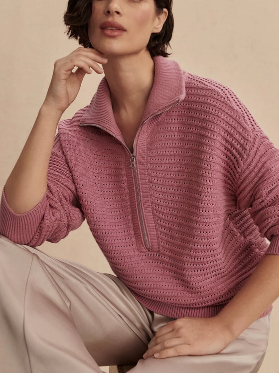 Varley Tara Pointelle Half Zip in Foxglove pink