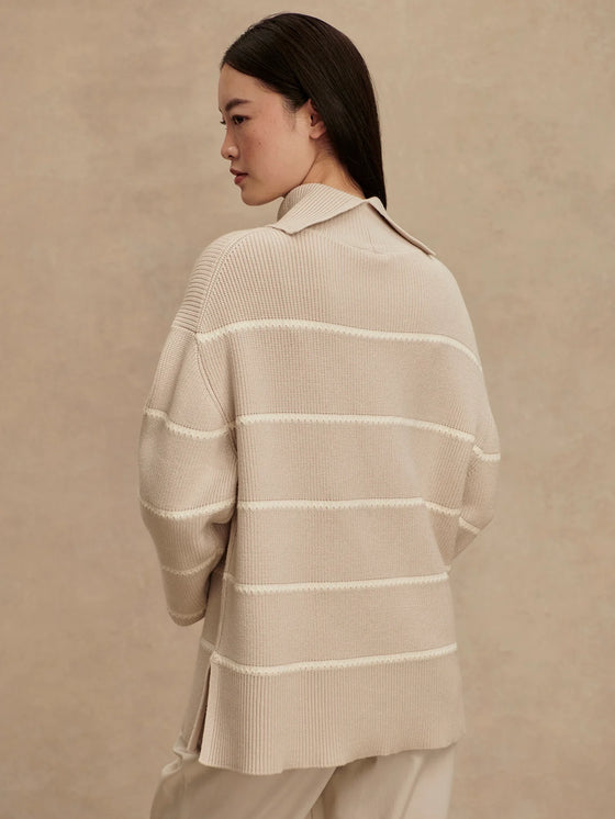 Varley Hamish Stitch Knit Sweater in Silver Birch turtleneck