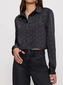  Good American Crystal Satin Shirt in Black001