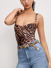  Good American Sweetheart Satin Bodysuit in Leopard001