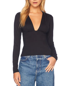  Susana Monaco Long Sleeve Open Front Top in Black