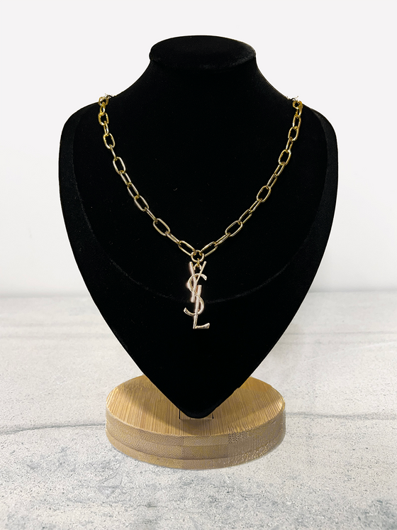 Small Gold 18" Paperclip with Gold YSL Necklace saint laurent