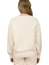 Teddy Jacquard Crew Neck Knit Pullover Sweater in Cream