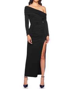  Susana Monaco One Arm Off Shoulder Slit Dress in Black