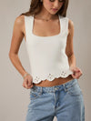 Le Lis Square Neck Eyelet Detail Scallop Hem Sleeveless Sweater Top in White