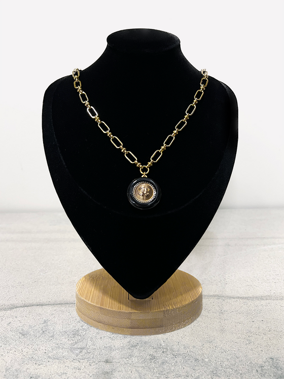 Winifred Design Small Gold 18" Chain w/ Black/Gold Center CC Necklace Chanel