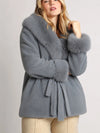 Beulah Style Plush Faux Fur Belted Wrap Coat in Blue