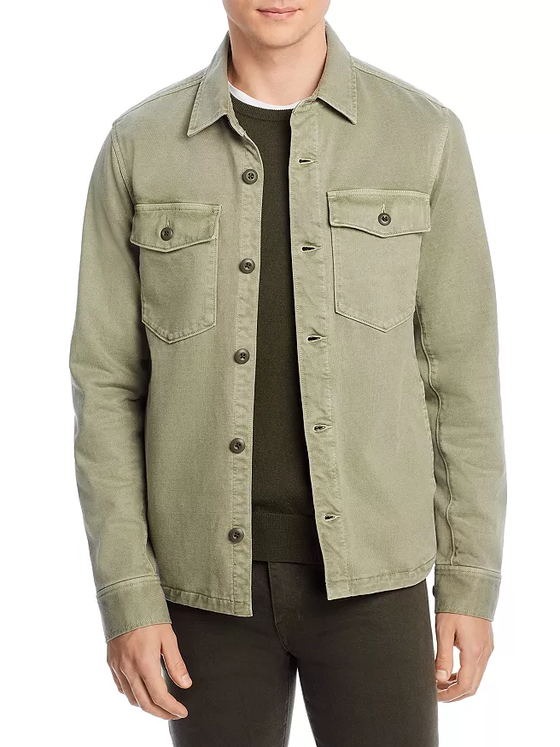 Faherty Brand Jersey Shirt Jacket in Surplus Olive