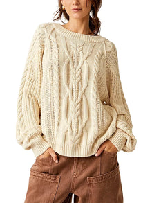  Free People Frankie Cable Sweater in Ivory