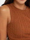 The Workshop Sleeveless Round Neck Sweater Knit Top in Copper