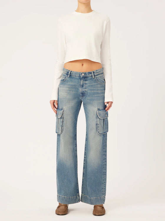 DL1961 Zoie Wide Leg Low Rise Relaxed Vintage in Aged Mid Cargo