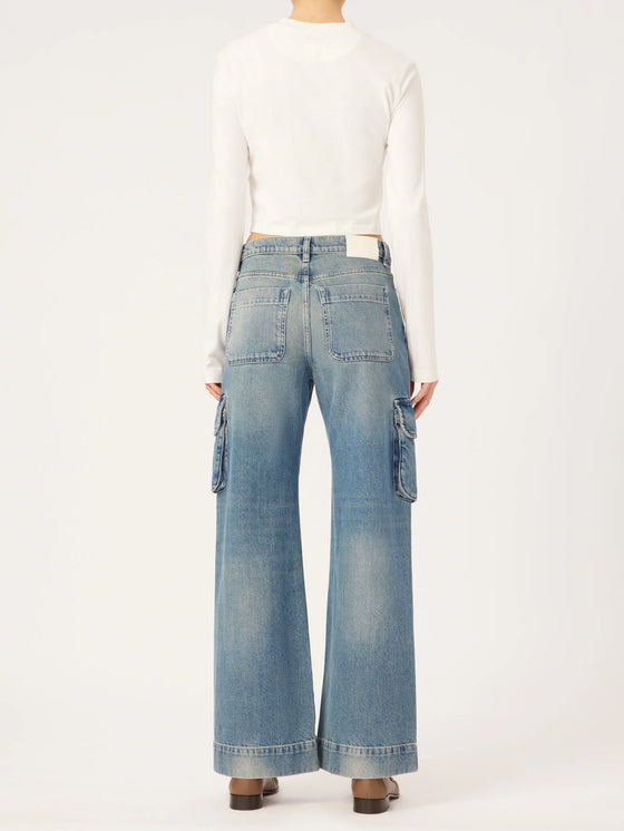 DL1961 Zoie Wide Leg Low Rise Relaxed Vintage in Aged Mid Cargo