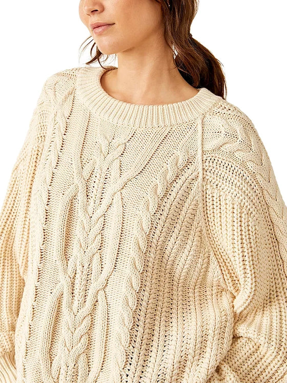 Free People Frankie Cable Sweater in Ivory cotton