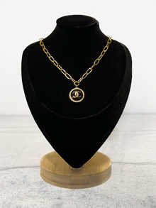  Winifred Design Small Gold 18" Paperclip with Black/Gold CC Necklace Chanel