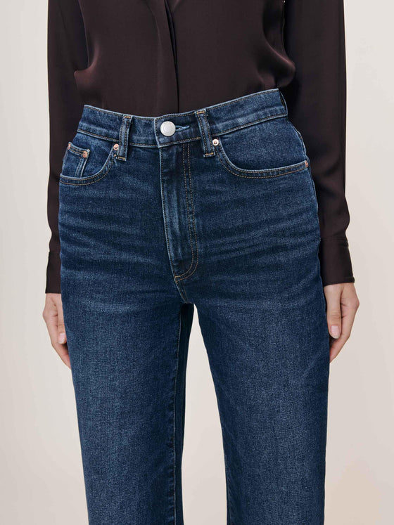 DL1961 Karmine Refined Wide Leg High Rise 33" Jeans in Dark Sea