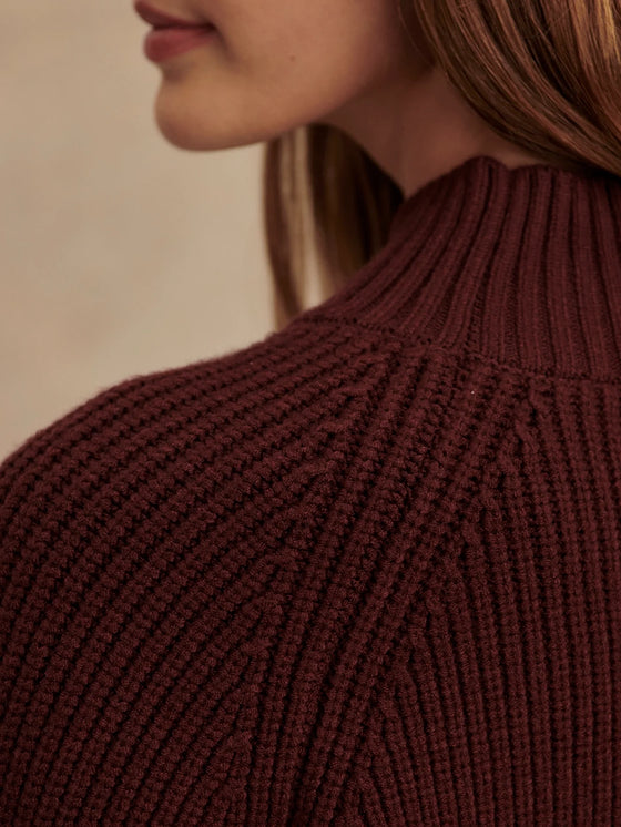 Varley Martina High Neck Rib Knit in Dark Chocolate