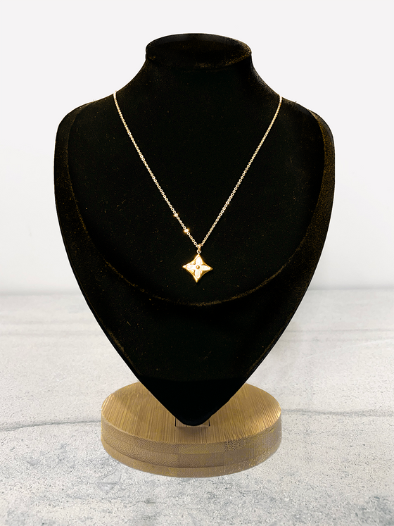 Winifred Design Dainty 14k Gold Filled 18" Necklace with Gold Mother of Pearl LV Clover Louis Vuitton