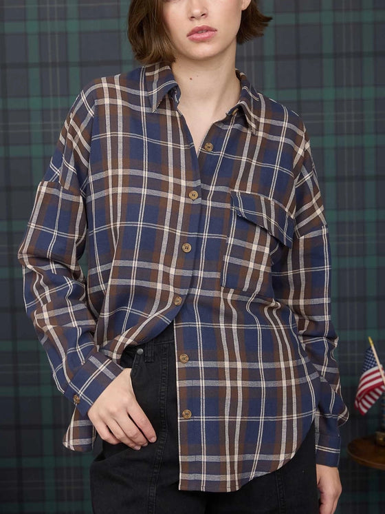 Plaid Button Down Pocket Detail Long Sleeve Shirt
