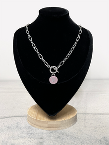  Winifred Design Small Silver 18" Paperclip Chain Toggle with Pink/Silver LV Necklace Louis Vuitton