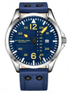 Stuhrling Aeronaut Japanese Quartz 43mm Aviator - Blue Dial and Strap