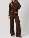 Le Lis Folded Waist Wide Leg Sweater Pants in Brown