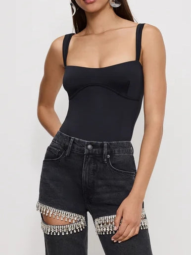 Good American Sweetheart Scuba Tank Bodysuit in Black001