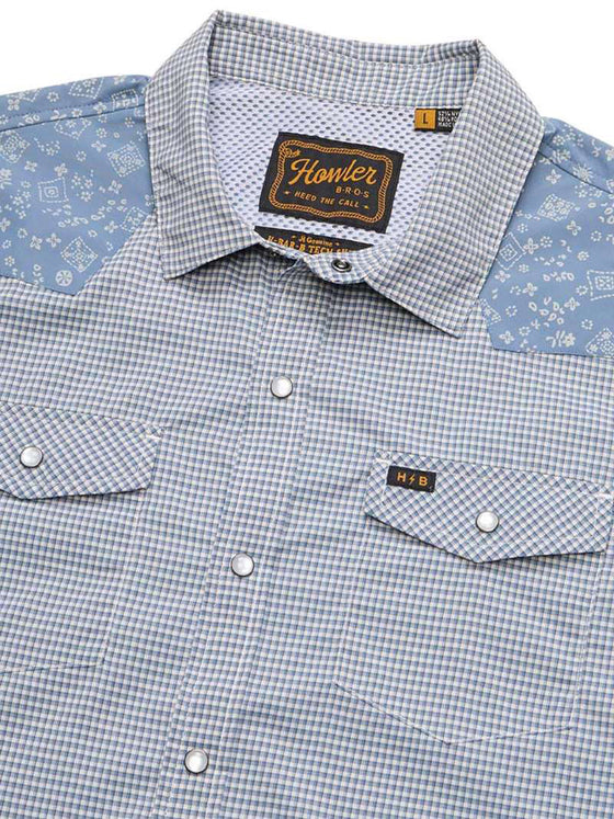 Howler Brothers H Bar B Tech Longsleeve - Wild Rag in Blue Mirage light blue plaid
