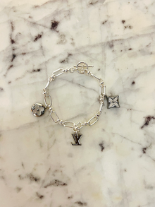  Winifred Design Small Silver Bracelet w/ 3 Silver LV Charms - LV, Clover, & Flower Louis Vuitton