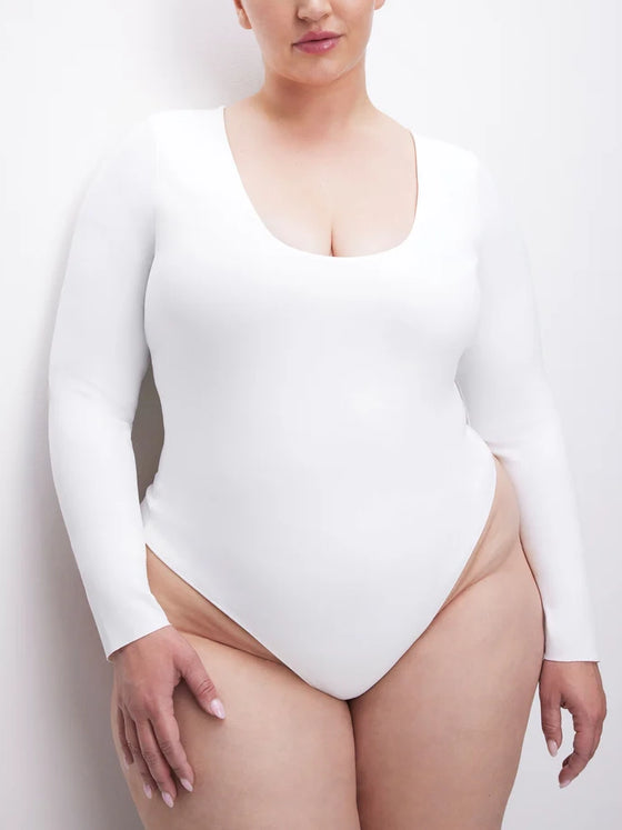 Good American Scuba Scoop Long Sleeve Bodysuit in white001