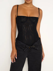  Good American Mesh Bustier Bodysuit in Black