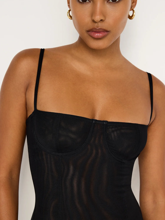 Good American Mesh Bustier Bodysuit in Black001