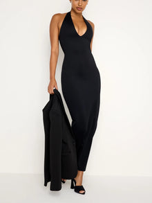  Good American Scuba Halter V Neck Maxi Dress in Black