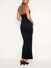 Good American Scuba Halter V Neck Maxi Dress in Black floor length