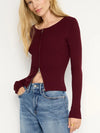 Good American Stretch Rib Zip Front Sweater in Oxblood