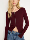 Good American Stretch Rib Zip Front Sweater in Oxblood002