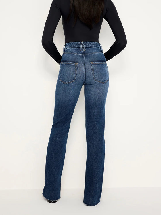 Good American Good Boy Straight Jeans with Inseam Slit indigo