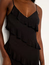 Good American Chiffon Ruffle Bias Slip Dress in Black001