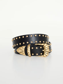  Good American Wide Studded Western Belt in Black001 gold